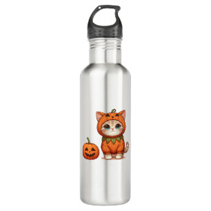 Cat in Pumpkin Costume for Halloween  710 Ml Water Bottle