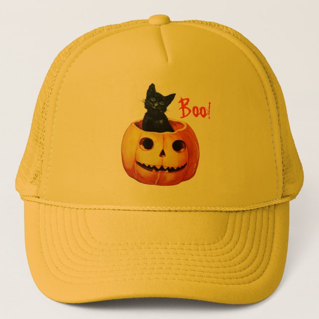 Cat in Pumpkin Halloween Hat (Front)