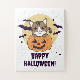 Cat In Pumpkin Sweet Cats Happy Halloween Jigsaw P Puzzle