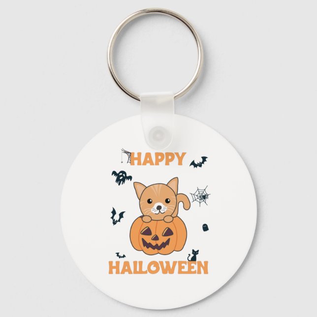 Cat In Pumpkin Sweet Cats Happy Halloween Key Ring (Front)