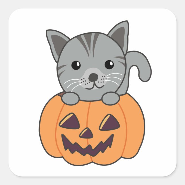 Cat In Pumpkin Sweet Cats Happy Halloween Square S Square Sticker (Front)