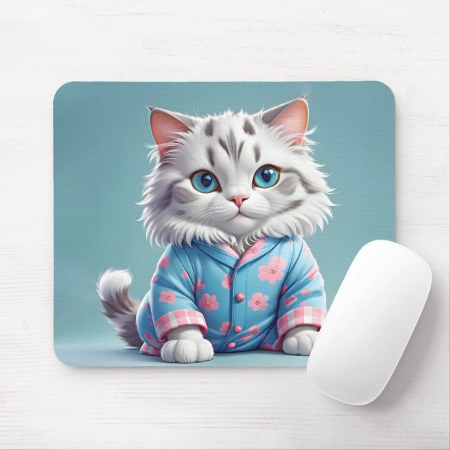 Cat In Pyjamas Mouse Mat (With Mouse)