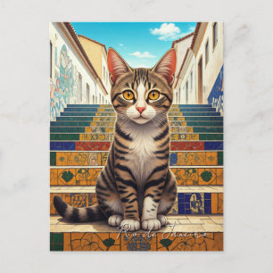 Cat in Rio de Janeiro Lapa Escadaria Selaron Steps Postcard