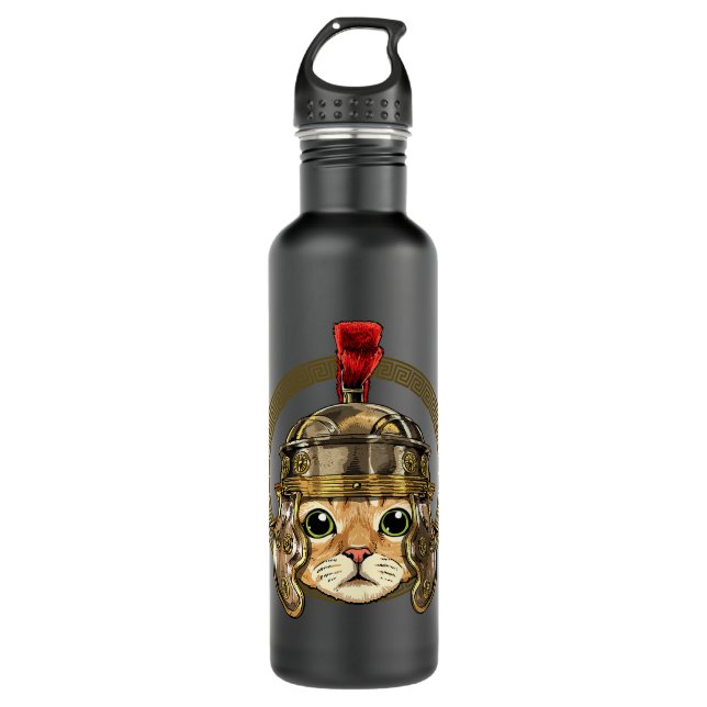 Cat in Roman Helmet Centurion Legionnaire Cat Love 710 Ml Water Bottle (Front)
