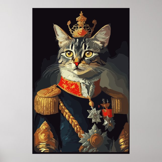 Cat in royal uniform portrait poster (Front)