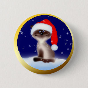 Cat in Santa Hat 6 Cm Round Badge