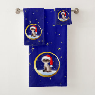 Cat in Santa Hat Bath Towel Set