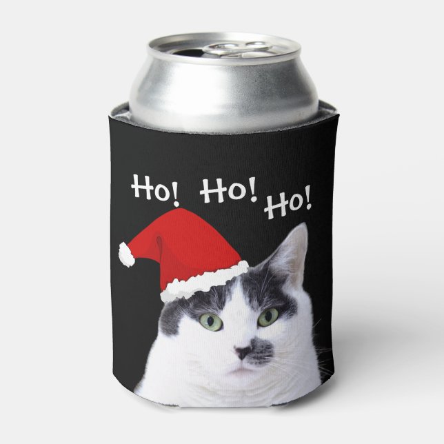 Cat in Santa Hat Can Cooler (Can Front)
