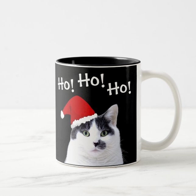 Cat in Santa Hat Christmas Two-Tone Coffee Mug (Right)