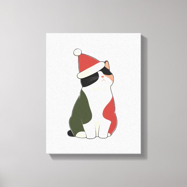 Cat in Santa Hat – Cute Holiday Illustration Canvas Print (Front)