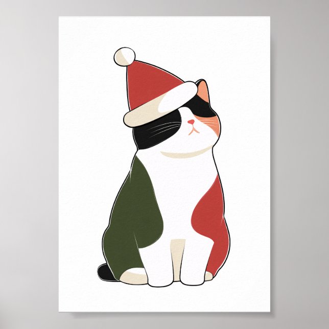 Cat in Santa Hat – Cute Holiday Illustration Poster (Front)