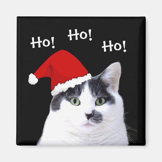 Cat in Santa Hat Ho Ho Ho Magnet (Front)