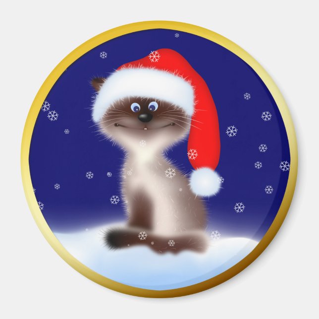 Cat in Santa Hat Magnet (Front)