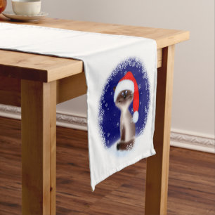 Cat in Santa Hat Short Table Runner