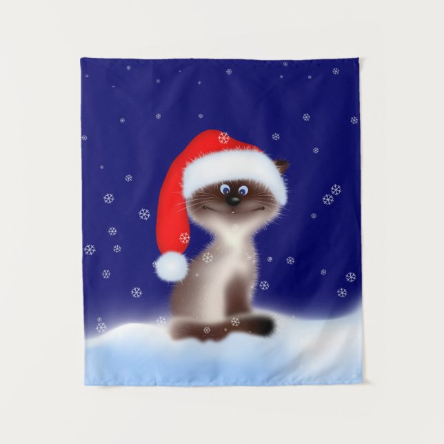 Cat in Santa Hat Tapestry (Front)