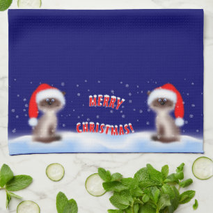Cat in Santa Hat Tea Towel