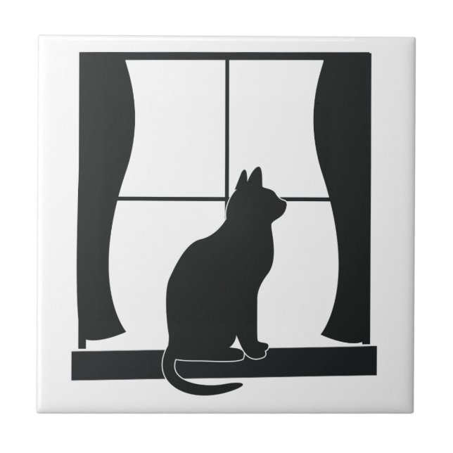 Cat in Silhouette Sitting at the Window Tile (Front)