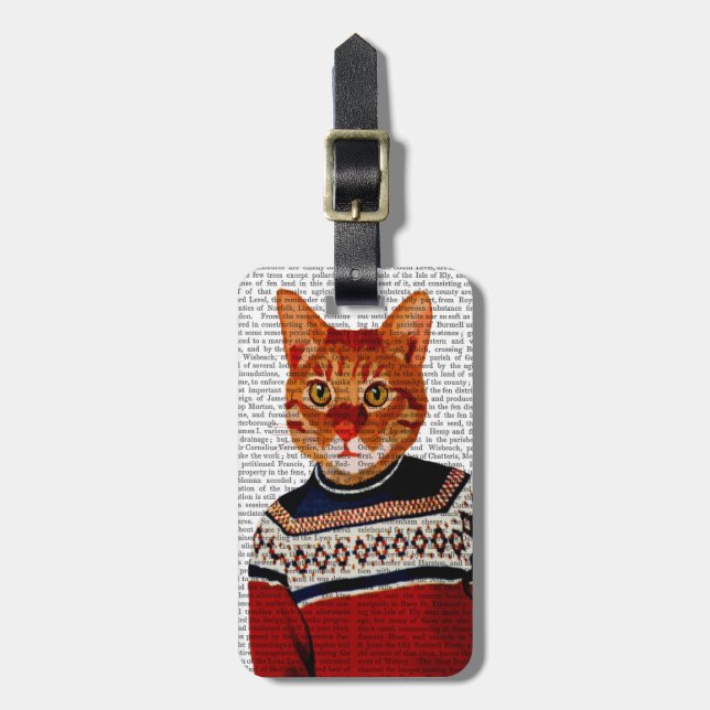 Cat in Ski Sweater 2 Luggage Tag (Front Vertical)