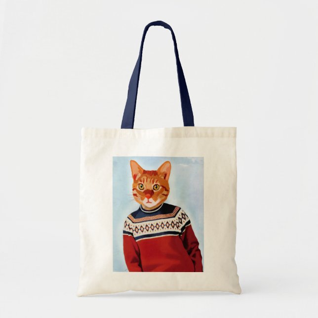 Cat in Ski Sweater Tote Bag (Front)