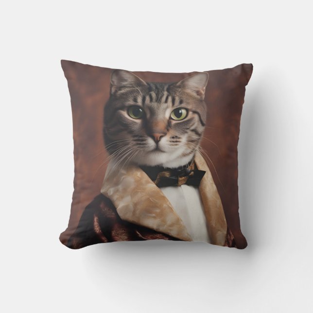 Cat in Smoking Jacket Cushion (Front)