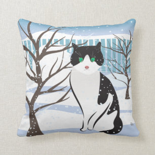 Cat in Snow (Ice) Throw Pillow