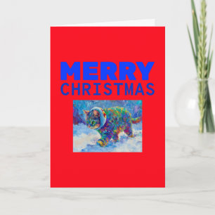 Cat in Snow Wearing Ear Muffs Holiday Card