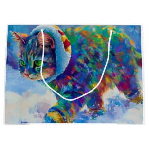 Cat in Snow Wearing Ear Muffs Large Gift Bag