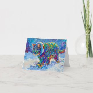 Cat in Snow Wearing Ear Muffs Thank You Card