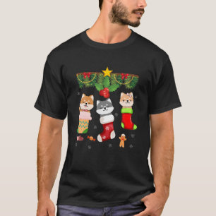 Cat In Sock Santa Christmas Pajamas Lights Funny H T-Shirt