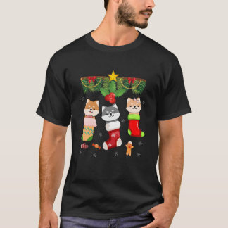 Cat In Sock Santa Christmas Pajamas Lights Funny H T-Shirt