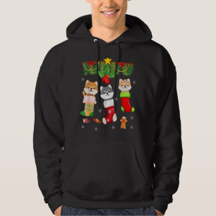 Cat In Sock Santa Christmas Pyjamas Lights Hoodie