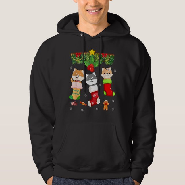 Cat In Sock Santa Christmas Pyjamas Lights Hoodie (Front)