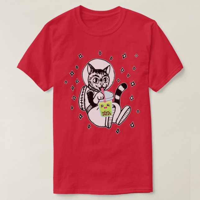 Cat in Space Boba Tea Bubble Anime Kawaii  708 T-Shirt (Design Front)