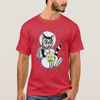 Cat in Space Boba Tea Bubble Anime Kawaii  708 T-Shirt