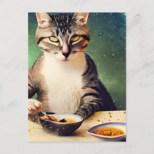 Cat in Space Eating AI Generated Art Postcard