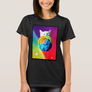 Cat in Space holding colourful yarn T-Shirt