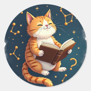 Cat In Space Reading Cosmic Booktok Astronomy Vint Classic Round Sticker