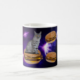 CAT IN SPACE WITH CHEESEBURGERS COFFEE MUGS
