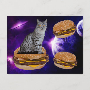 CAT IN SPACE WITH CHEESEBURGERS POSTCARD