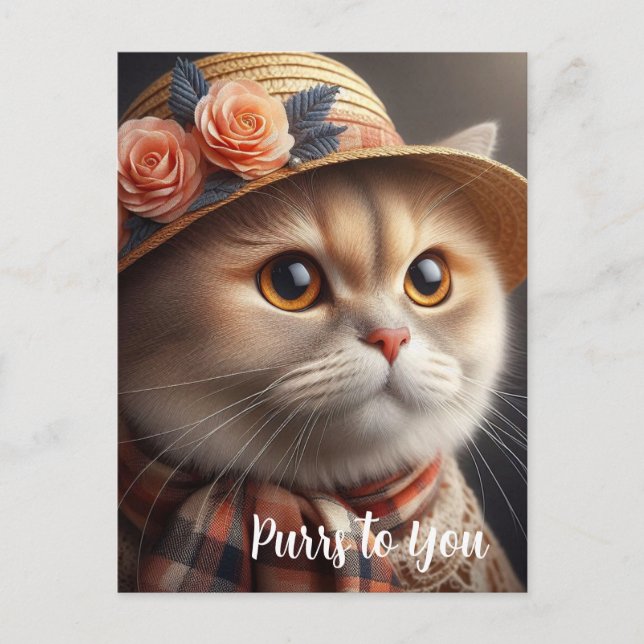 Cat in Straw Hat Cat Lovers Postcard (Front)