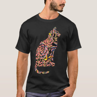 Cat In Succulents Flowery Colourful - T-Shirt