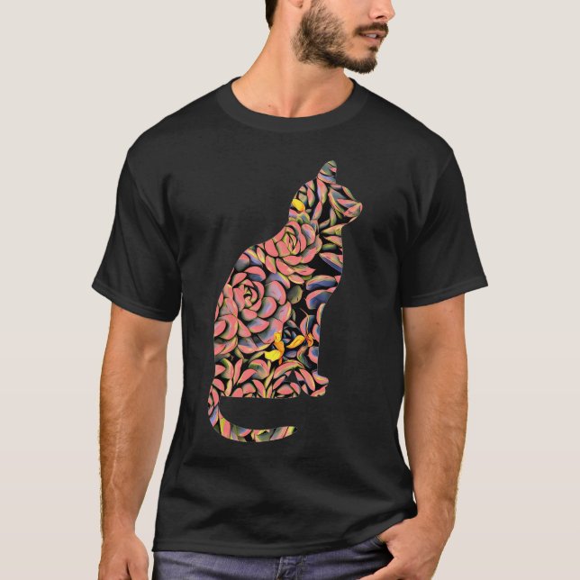 Cat In Succulents Flowery Colourful - T-Shirt (Front)