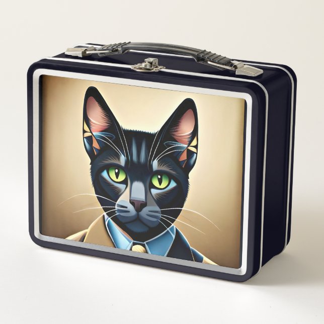 Cat in suit metal lunch box (Front)