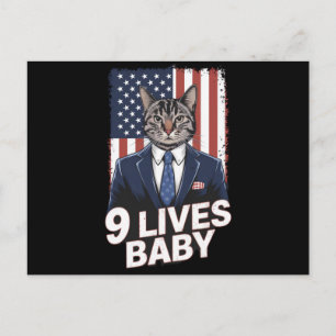 Cat in Suite with Trump Hair American Flag 9 Lives Postcard