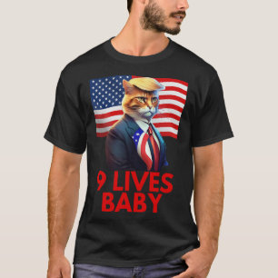 Cat In Suite With Trump Hair American Flag Nine Li T-Shirt