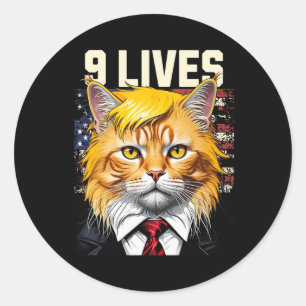 Cat In Suite With Trump Hair Nine Lives Usa Flag M Classic Round Sticker