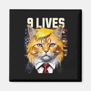 Cat In Suite With Trump Hair Nine Lives Usa Flag M Magnet