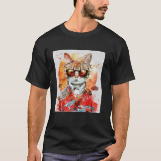 Cat in Sunglasses Artistic Japanese Style Vintage  T-Shirt