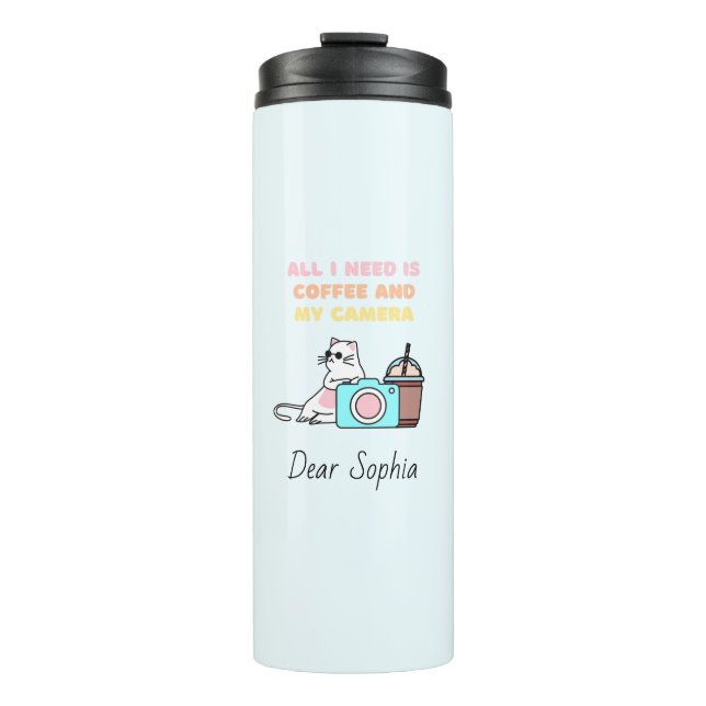 Cat in sunglasses&Camera&Coffee  Thermal Tumbler (Front)