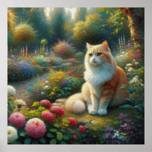 Cat in the Beautiful Garden Poster